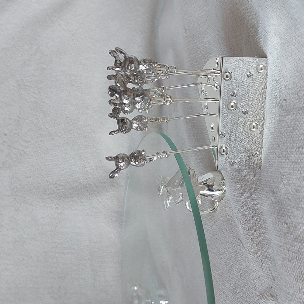 Mice N' Cheese glass plate silver plated cheese picks